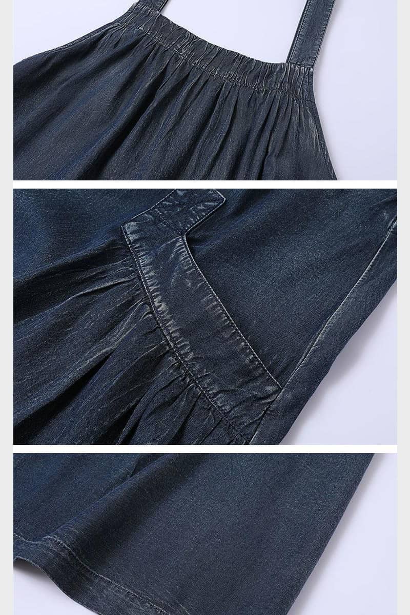 Loose and Casual Denim Overall Dress with Wide Swing