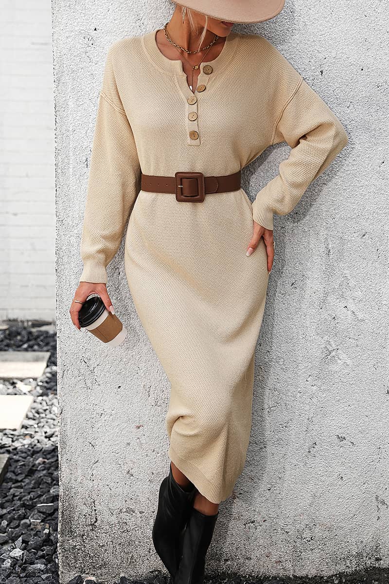 Paintball Gun Drop Forwards solid color knitted sweater dress Wheat IFAUN Wheat / S Paintball Gun Drop Forwards solid color knitted sweater dress Wheat IFAUN Wheat / S