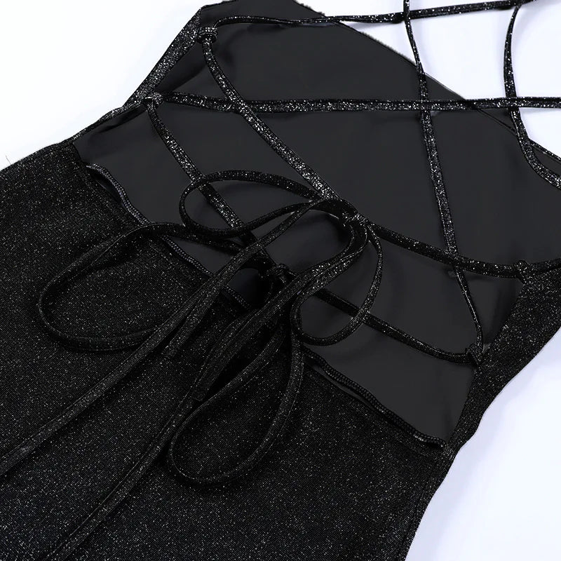 Hip-wrapped backless suspender dress