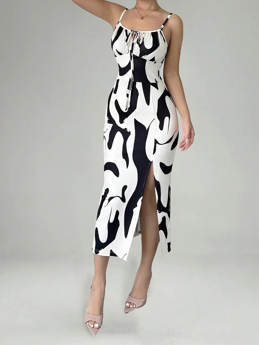 Black and White slip dress with slits IFAUN Black & White / S Black and White slip dress with slits IFAUN Black & White / S