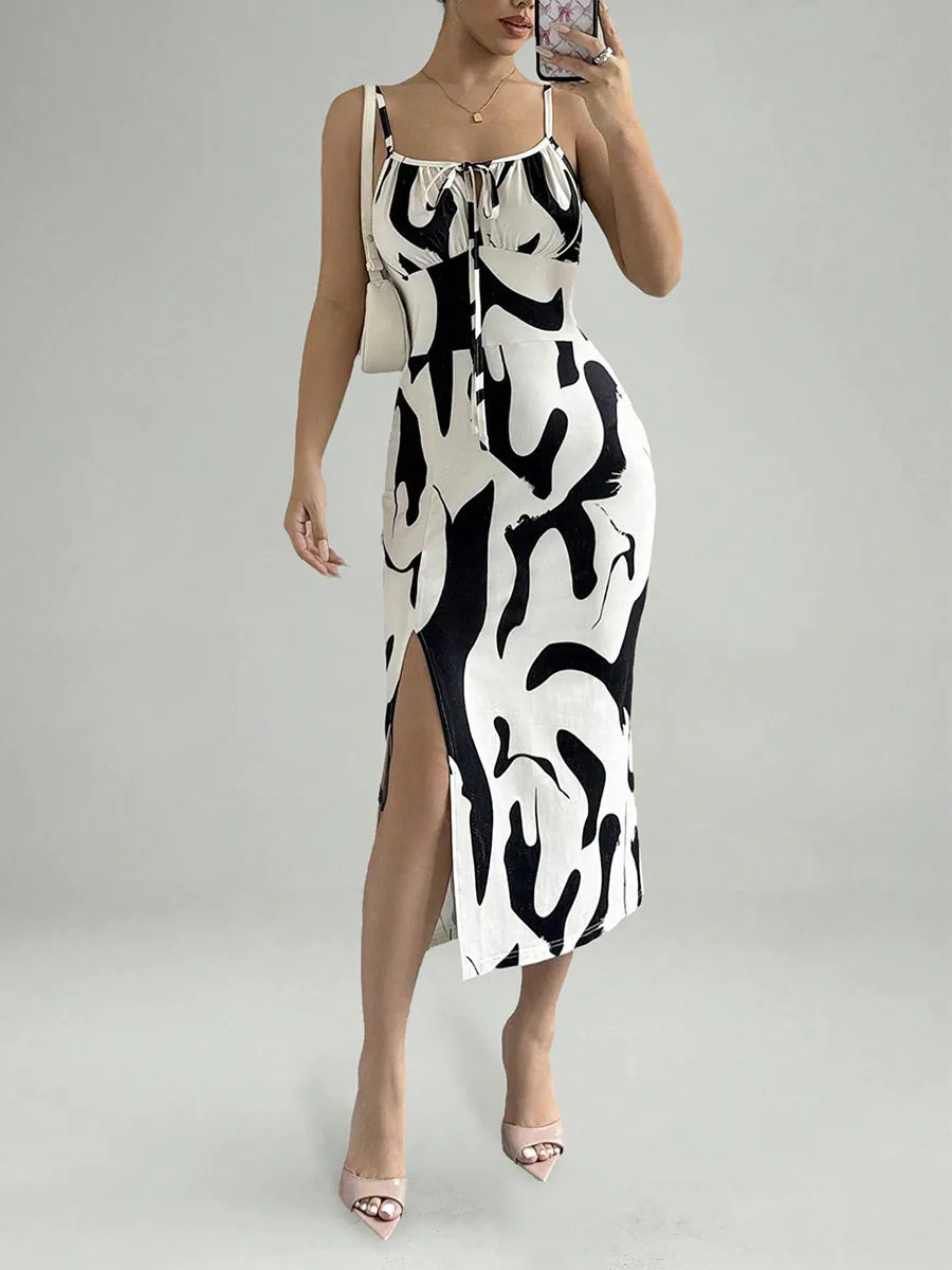 Black and White Slip Dress with Slits