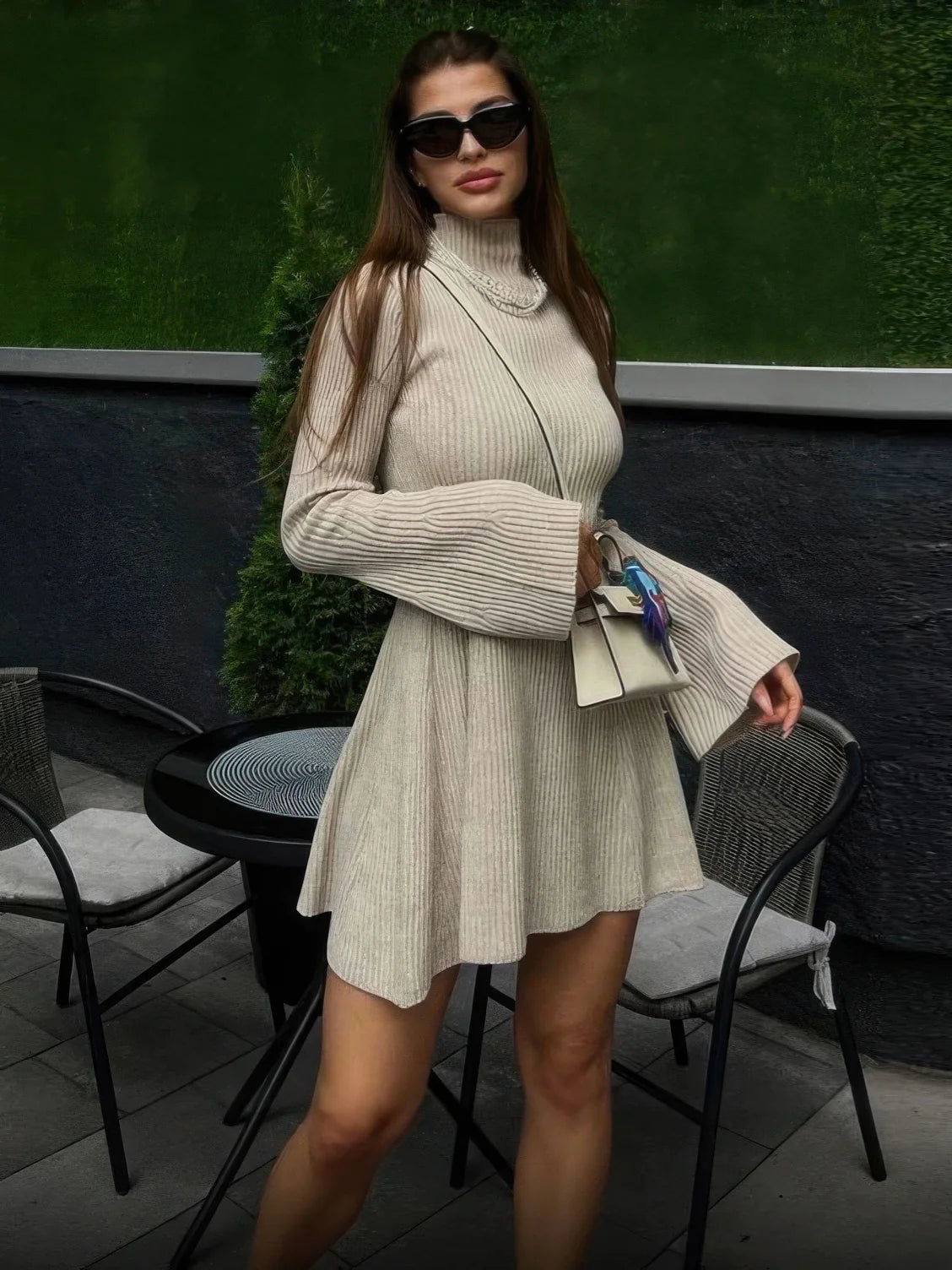 lined sweater dress Emerald Green Knitted Sweater Dress: Pleated A-line Midi With Belt