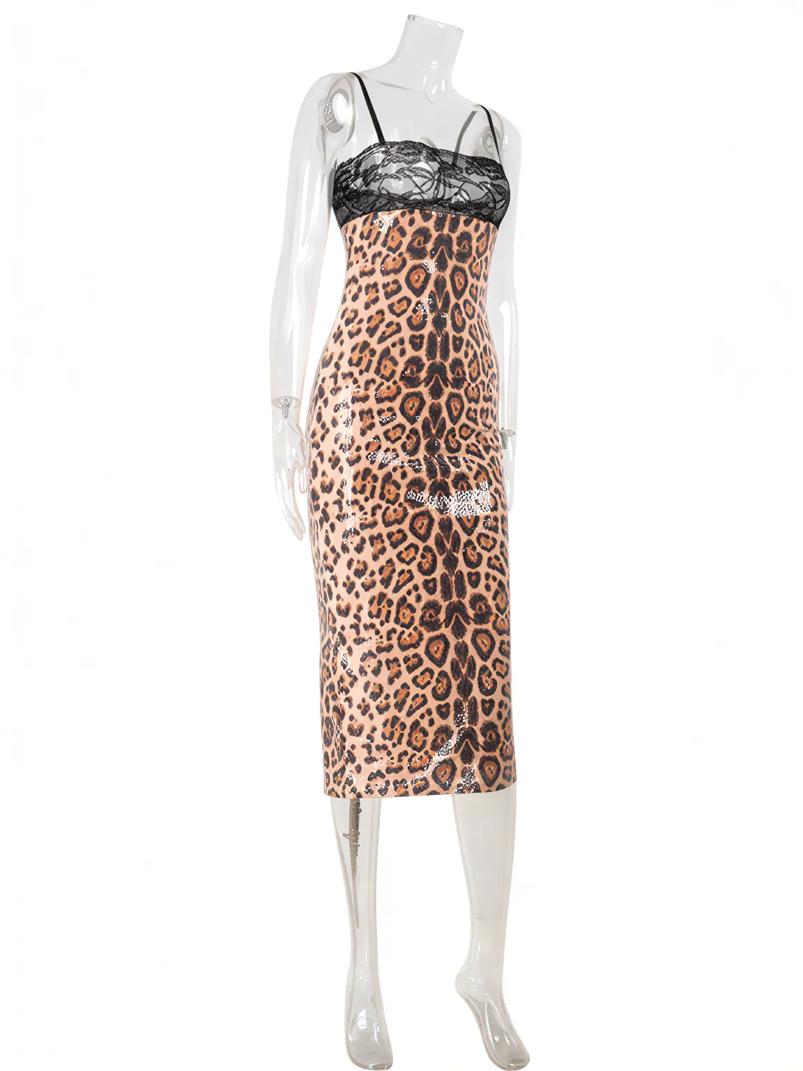 Elegant Lace Stitch Leopard Sequin Dress