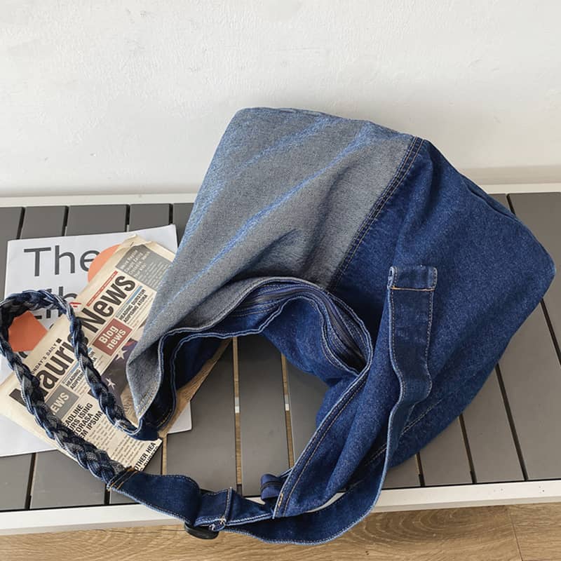 Large capacity crossbody denim bag for lazy style