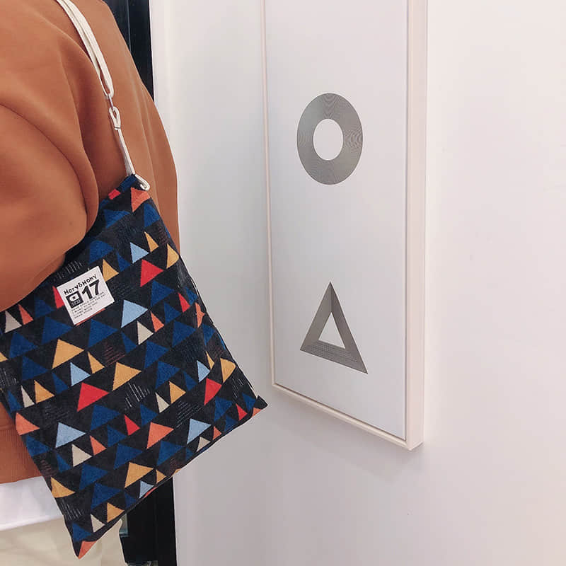 Women's retro geometric corduroy shoulder bag | IFAUN