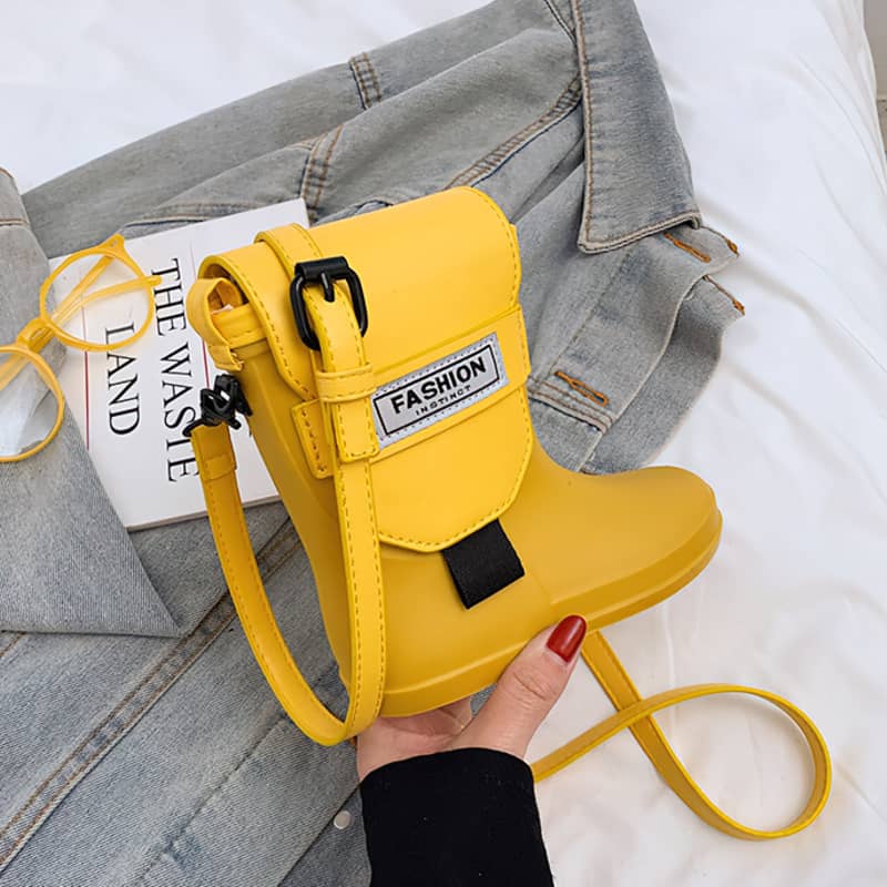 bag rain boots Saxophone Small Parts rain boots shape single shoulder diagonal bag pu Yellow IFAUN Yellow
