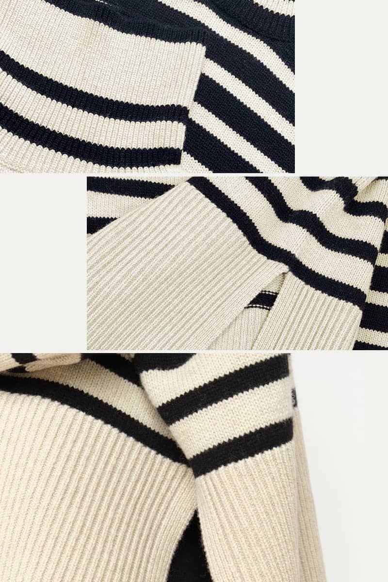 Stripe loose pullover turtleneck sweater - Wool Blend