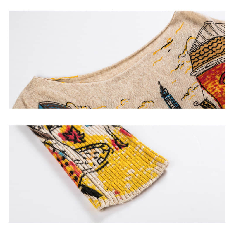 Plus size women's bat sleeve printed sweater | IFAUN