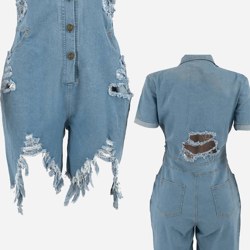 Sexy slim ripped denim jumpsuit | IFAUN