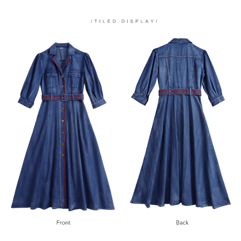 Mid-length belted Denim dress | IFAUN