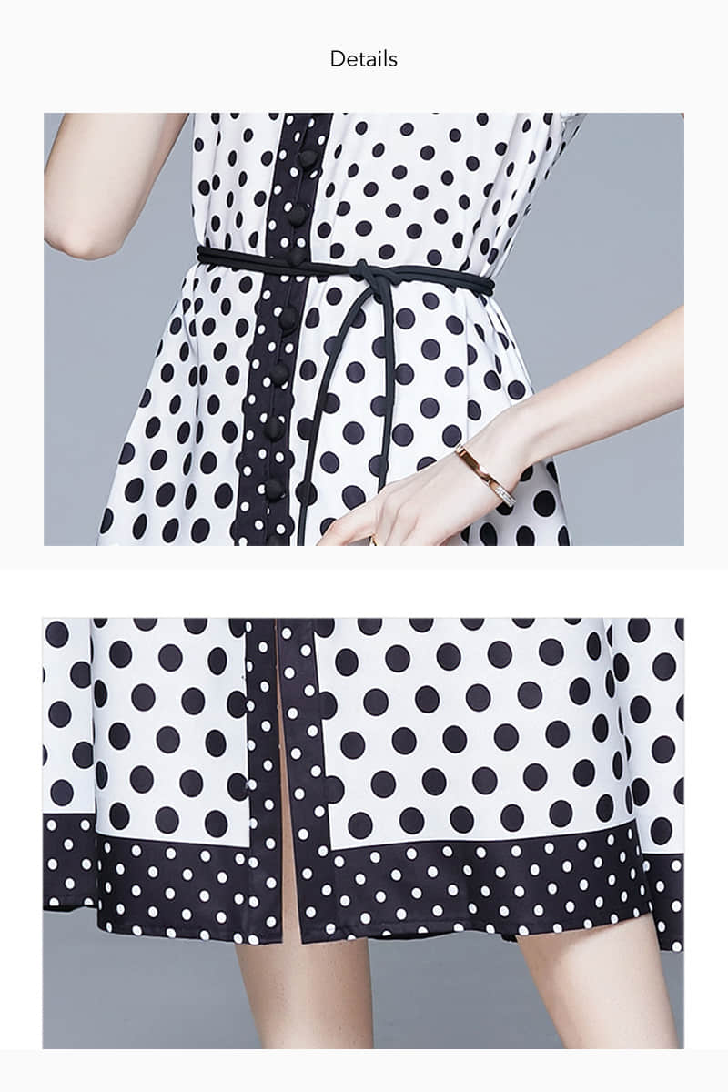 Black and white polka dot sleeveless dress | IFAUN