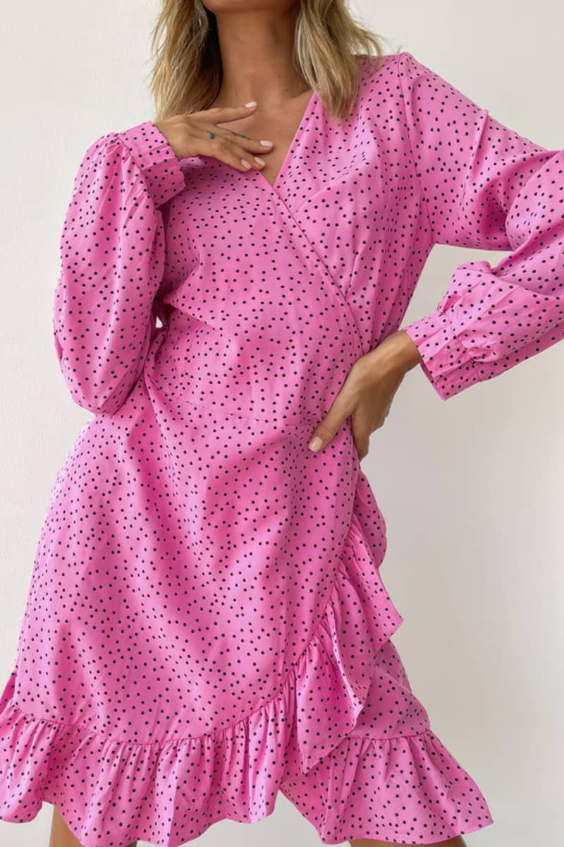 Polka Dot V Neck Mermaid Dress IFAUN Pink / S