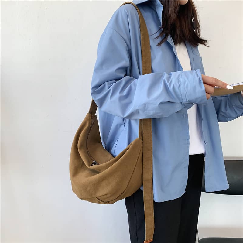 Solid color canvas bag simple Crossbody bag