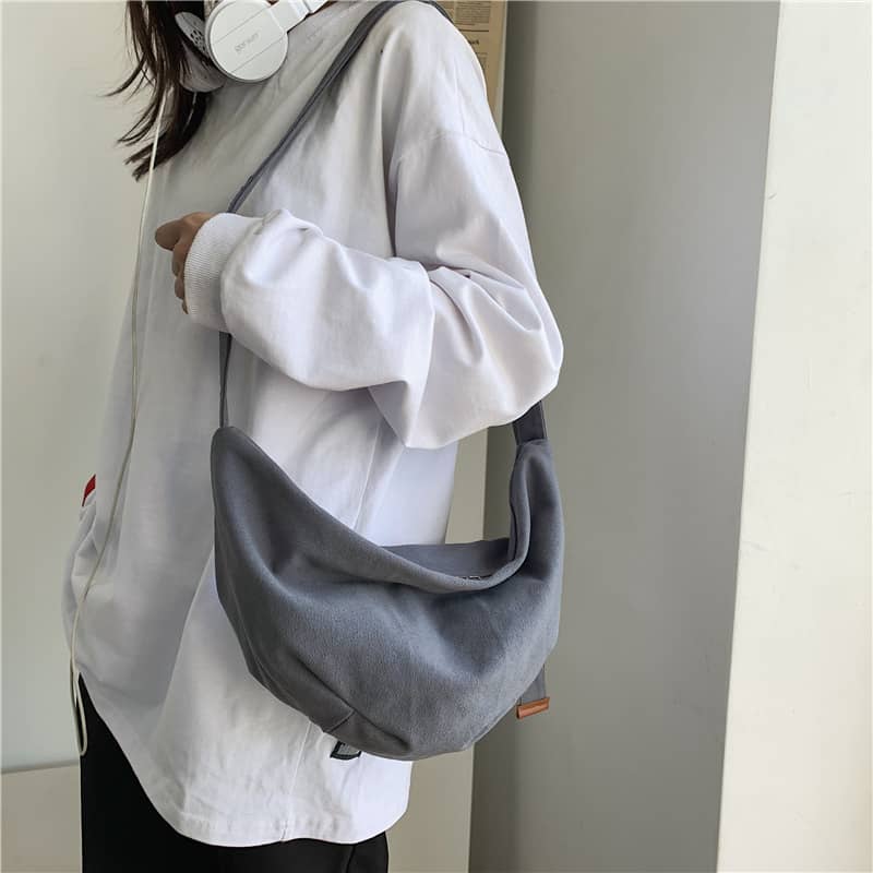 Solid color canvas bag simple Crossbody bag