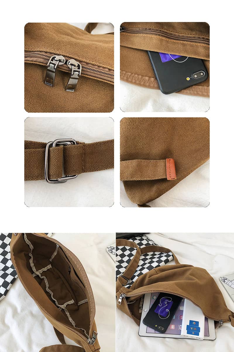 Solid color canvas bag simple Crossbody bag