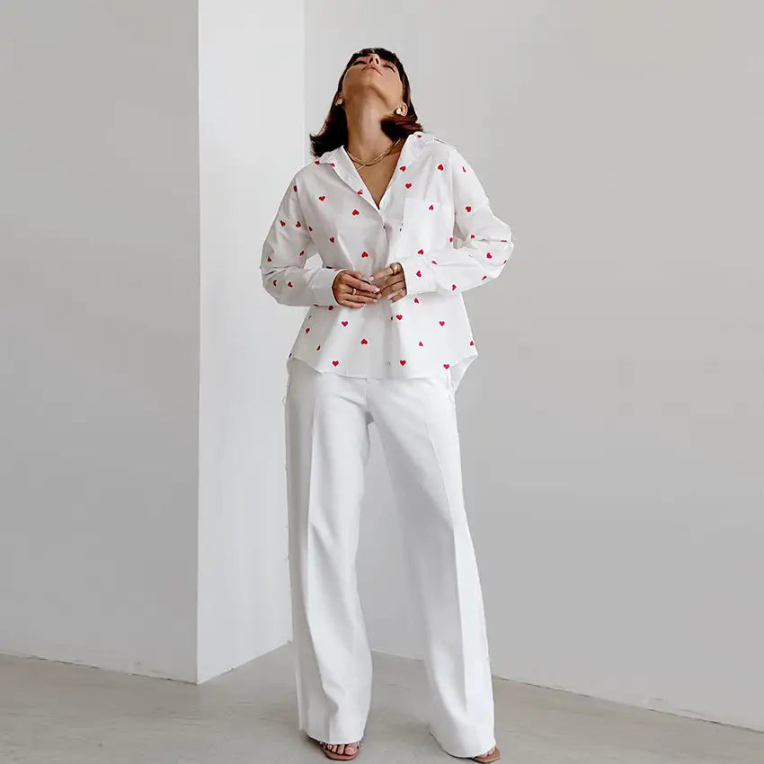 Heart Pattern Printed Shirt for Women