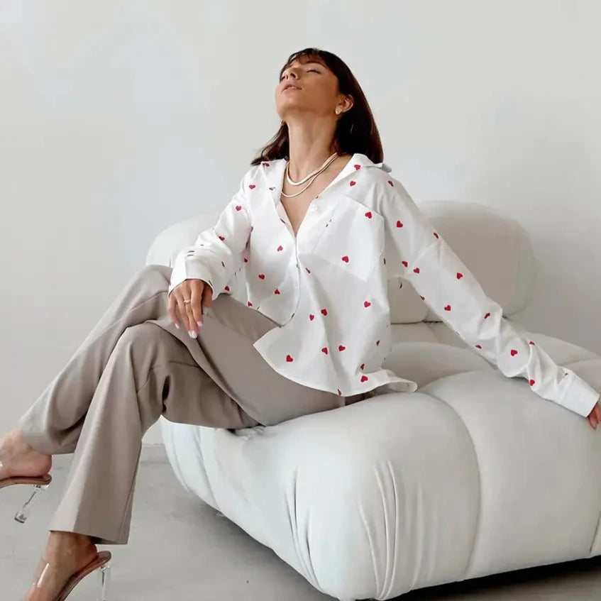 Heart Pattern Printed Shirt for Women