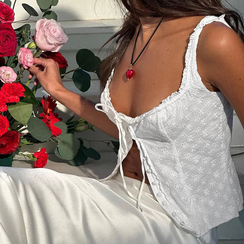 Sling Lace Top Slim Drawstring T-shirt