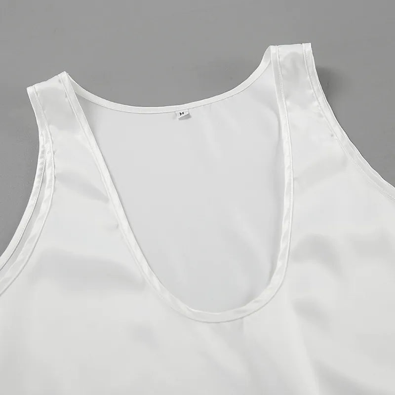 Satin U-neck Sleeveless T-shirt for Women