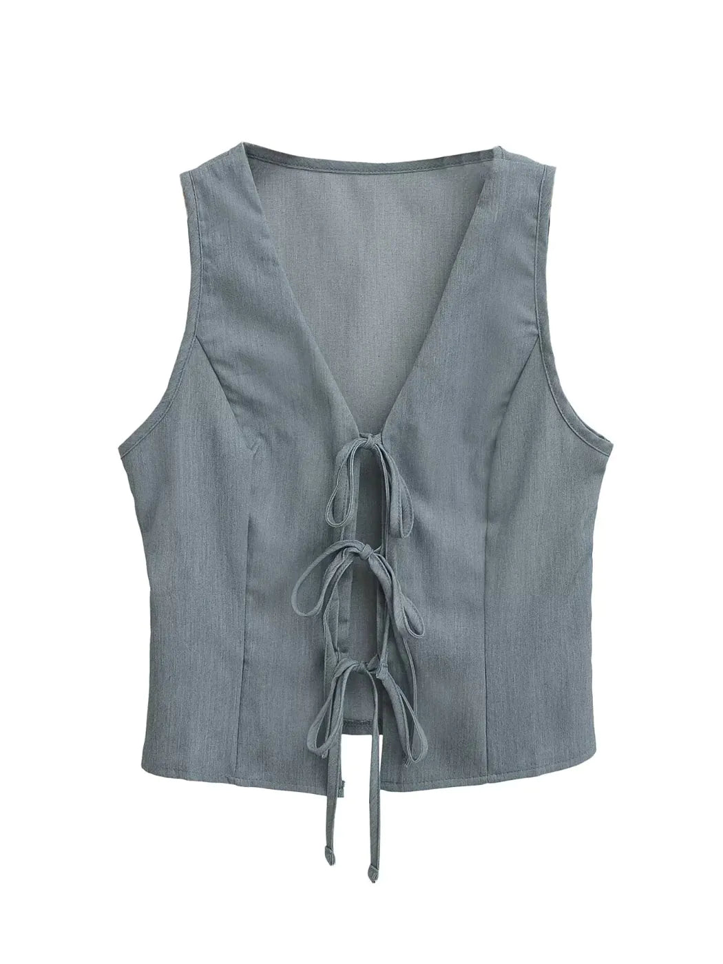 Gray sleeveless top with lace-up front on a white background #Color_LightGray