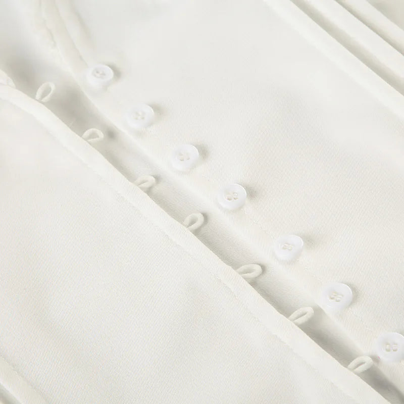 Lace Panel V-Neck Puff Short-Sleeve Shirt