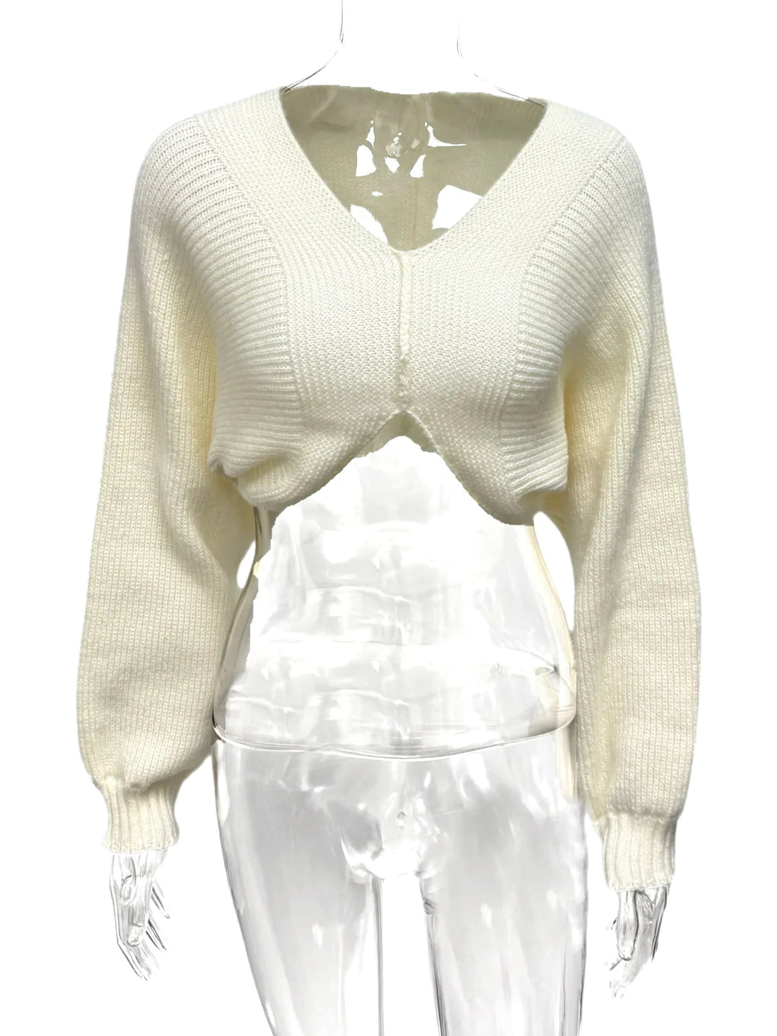 V-neck navel-baring short knitted sweater