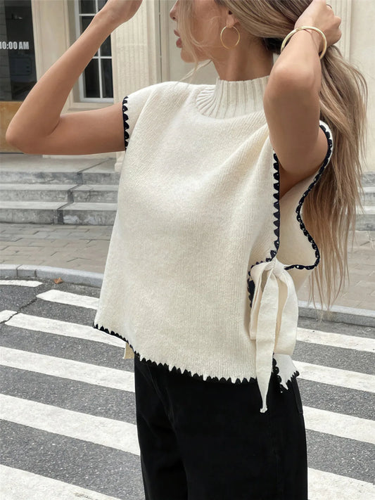 Sleeveless Sweater Vest with Bow Tie Straps