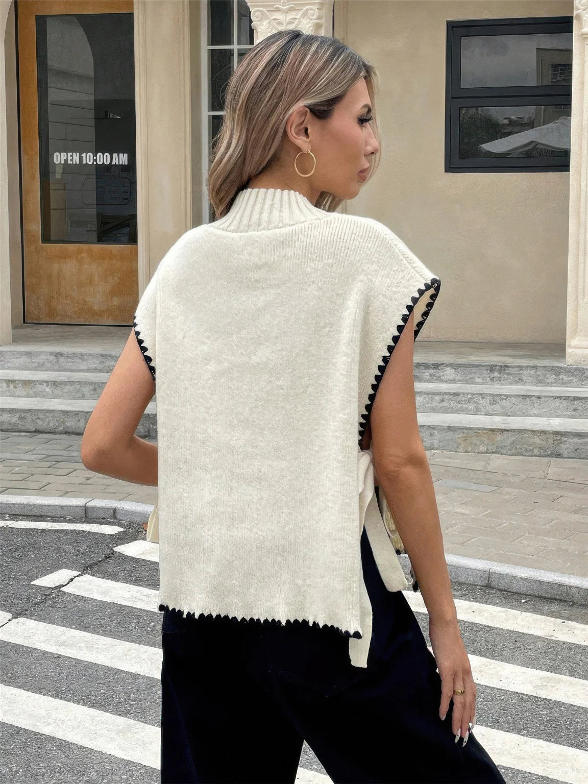 Sleeveless Sweater Vest with Bow Tie Straps