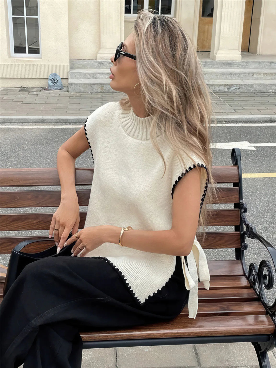 Sleeveless Sweater Vest with Bow Tie Straps