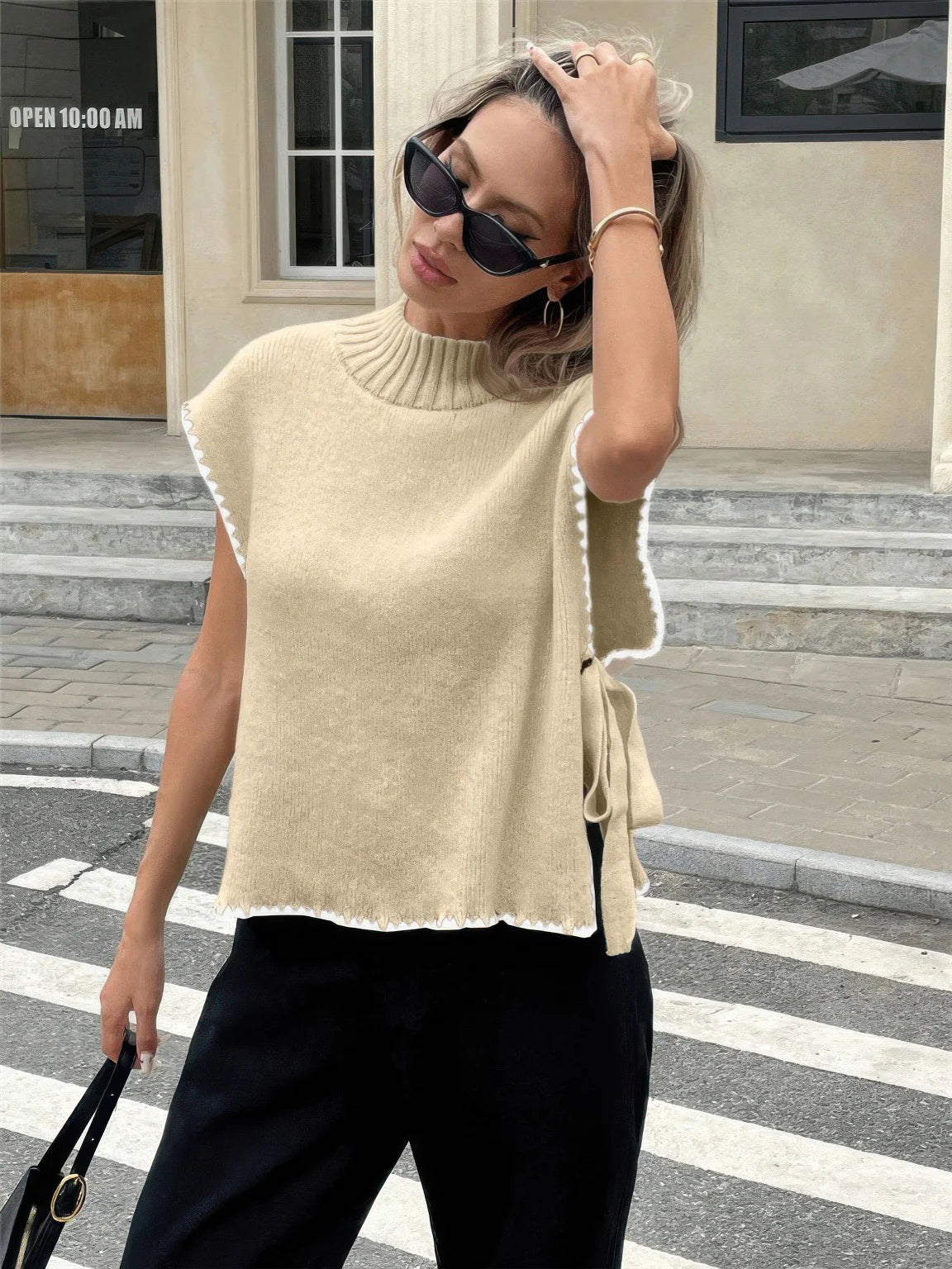 Sleeveless Sweater Vest with Bow Tie Straps