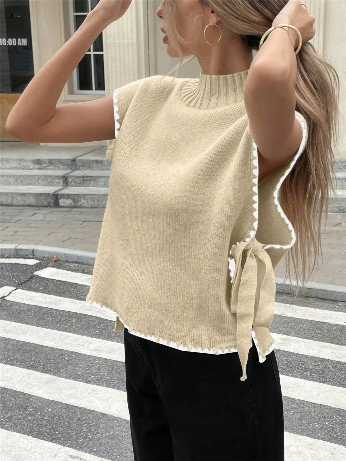 Sleeveless Sweater Vest with Bow Tie Straps