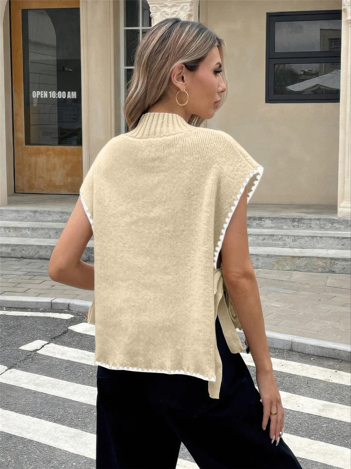Sleeveless Sweater Vest with Bow Tie Straps