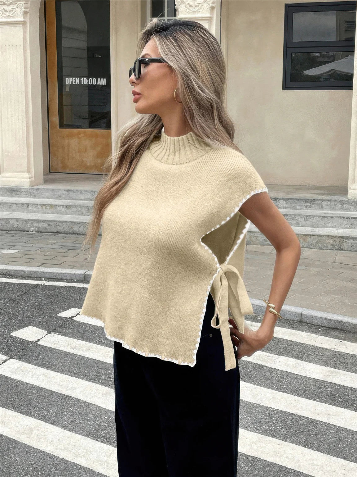 Sleeveless Sweater Vest with Bow Tie Straps