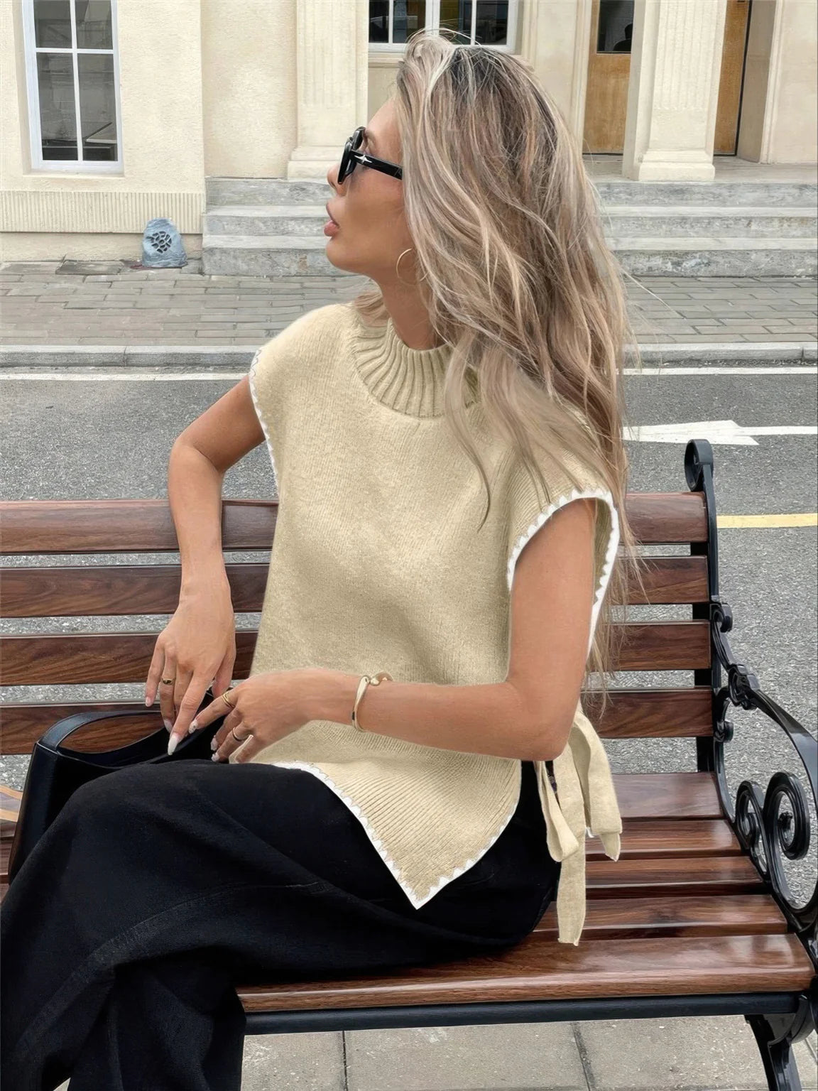Sleeveless Sweater Vest with Bow Tie Straps