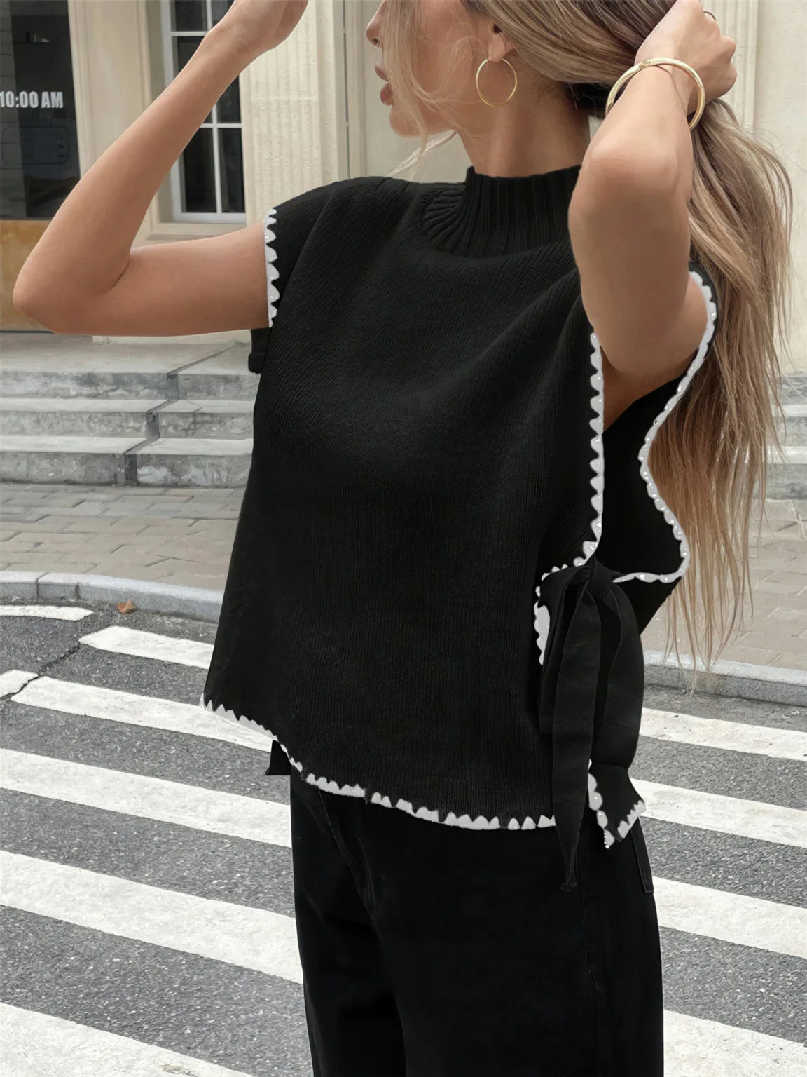 Sleeveless Sweater Vest with Bow Tie Straps
