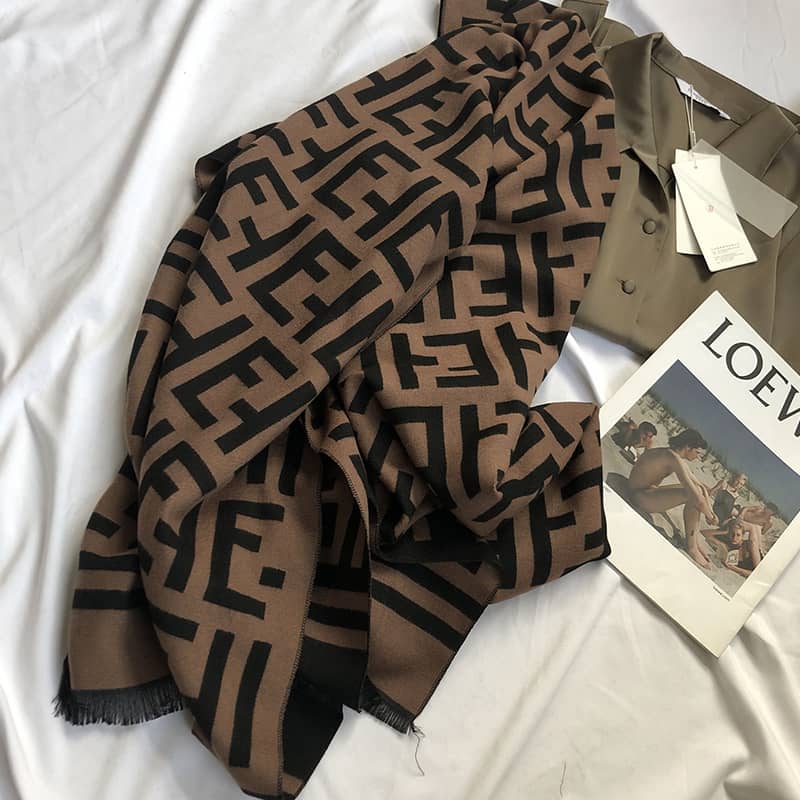 Double-sided ET imitation cashmere scarf letter warm shawl - L180cm