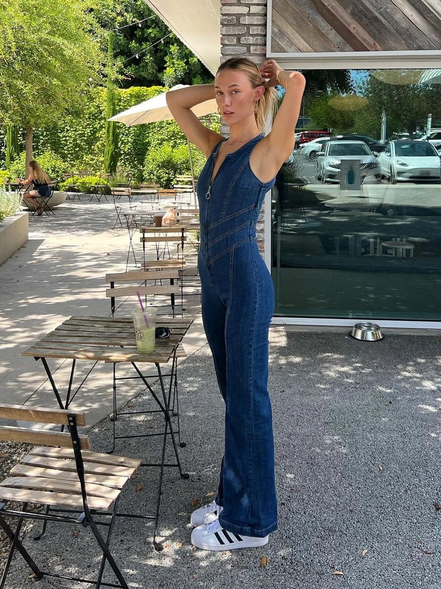 Vintage High-Waist Denim Jumpsuit