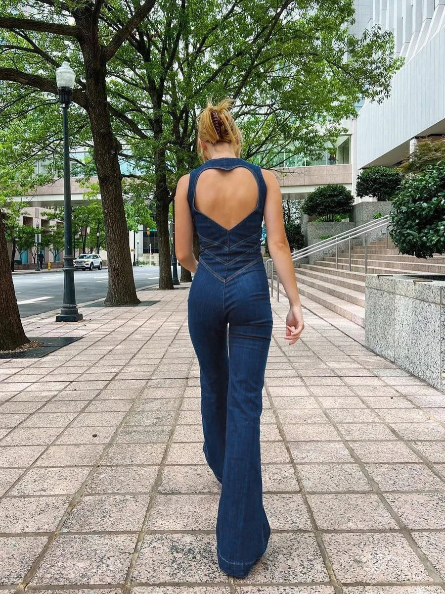 Vintage High-Waist Denim Jumpsuit