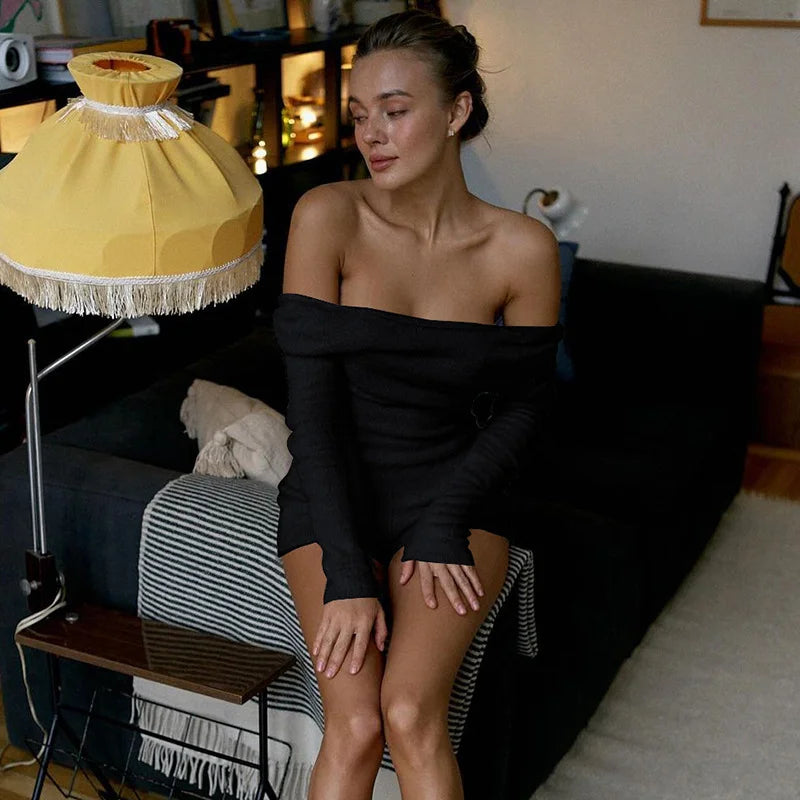 Long-sleeved open-back knitted plush tights bodysuit