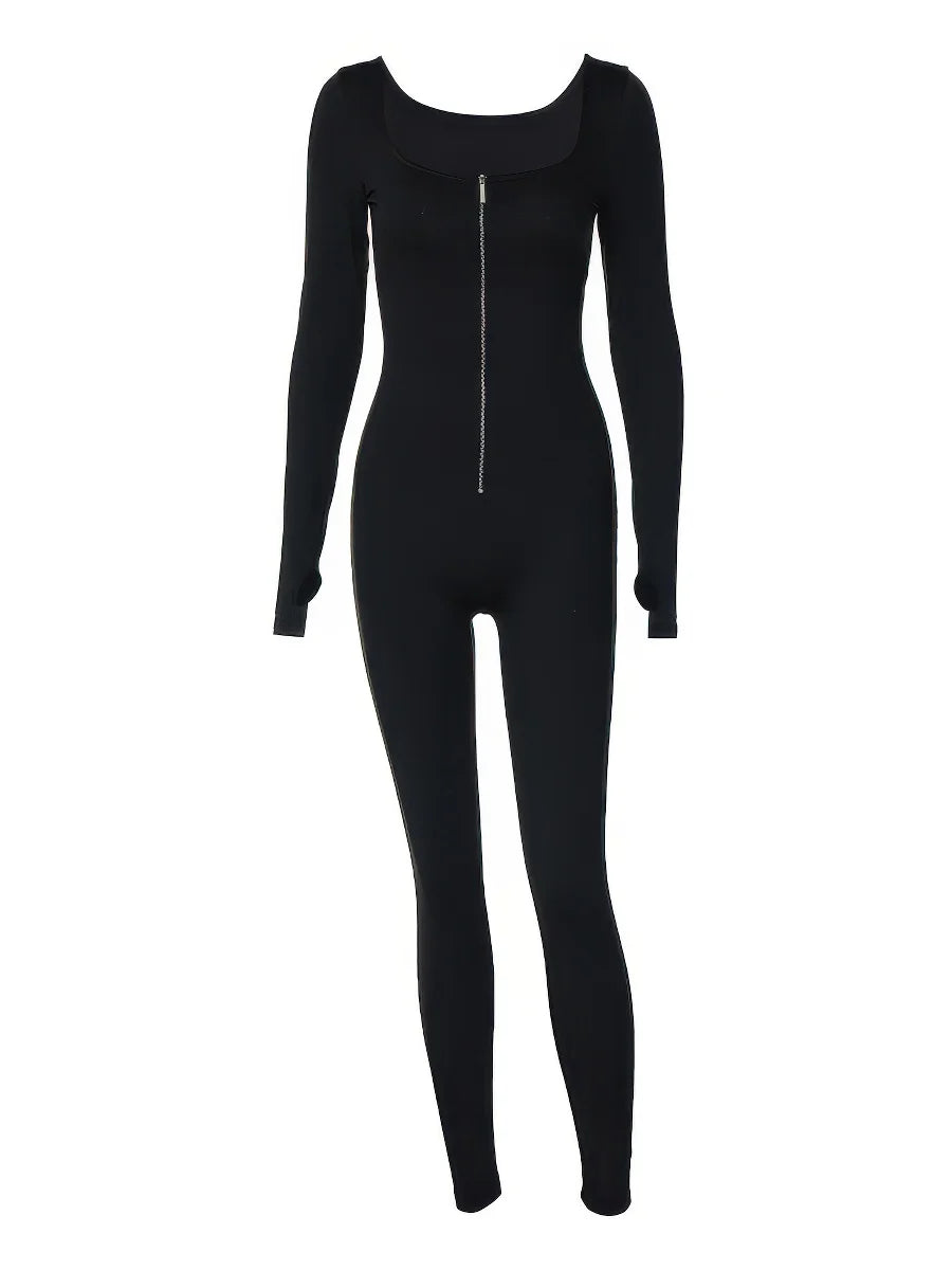 Long-sleeved sports zipper catsuit