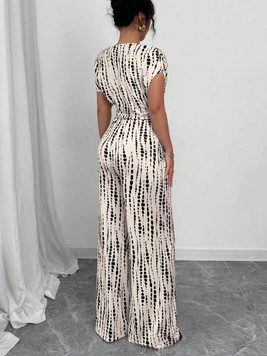 Striped Off-shoulder Strap Wide-leg Jumpsuit