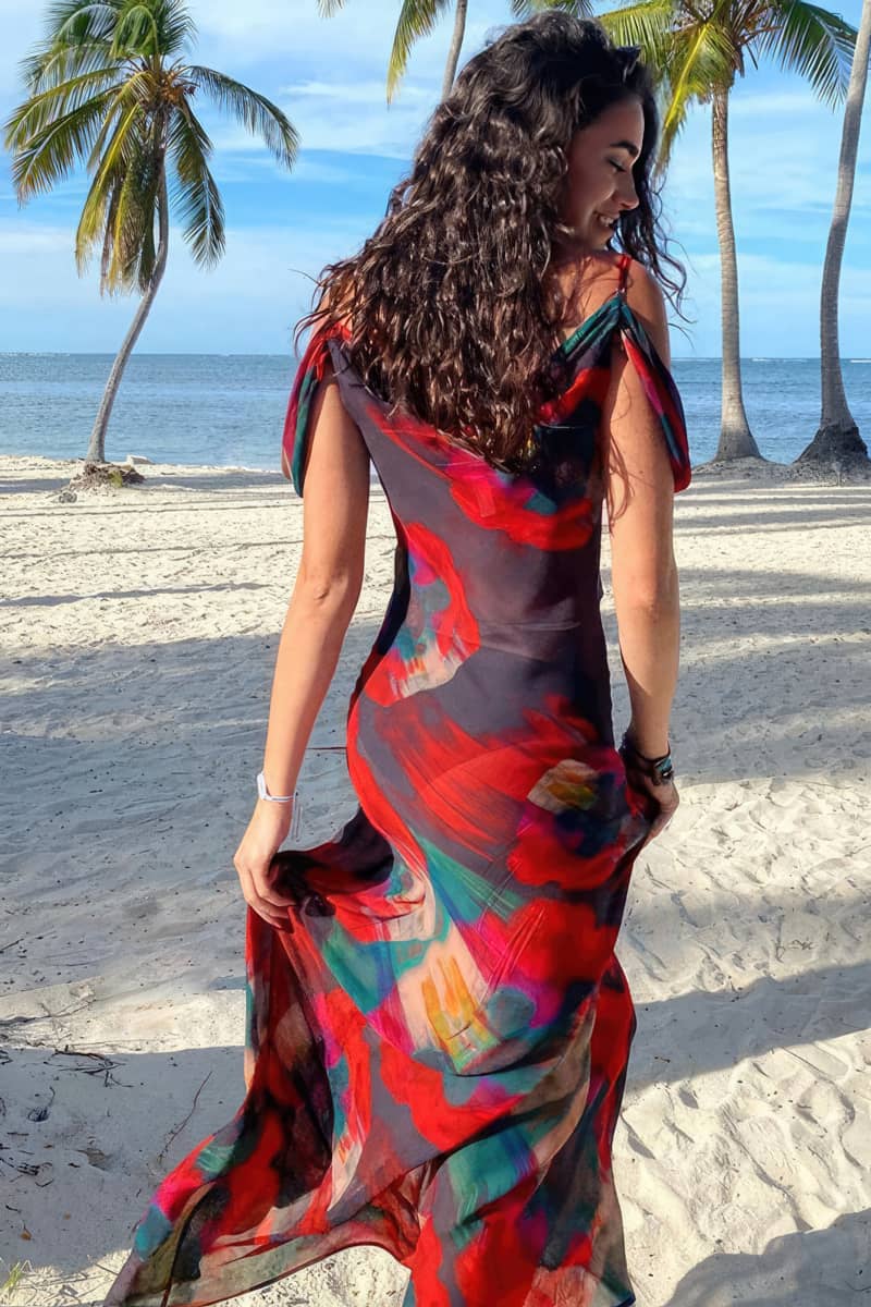 Printed long suspender dress