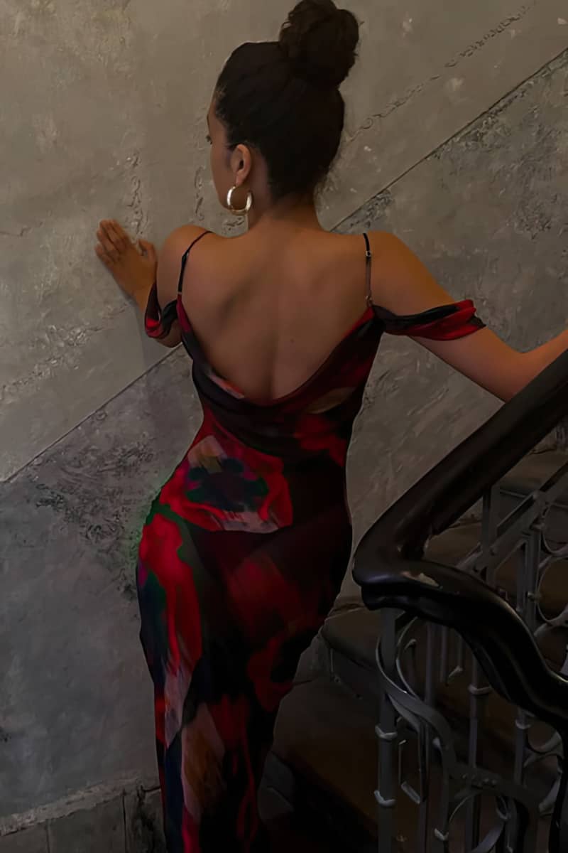 Printed long suspender dress