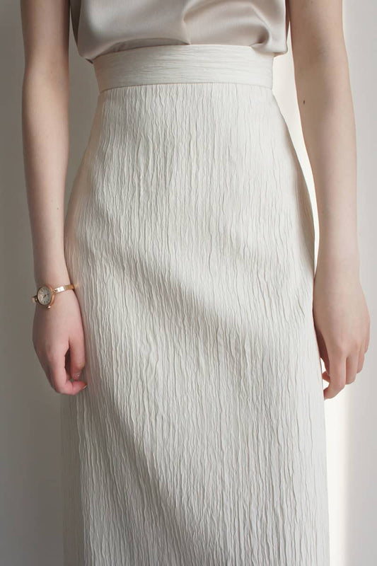 High Waist Back Slit Vertical Stripe Pleated Skirt