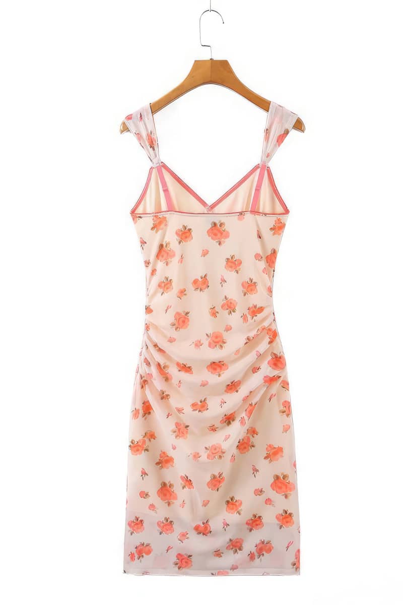 Sling V-neck Floral Print One Step Dress Package Hip Dress