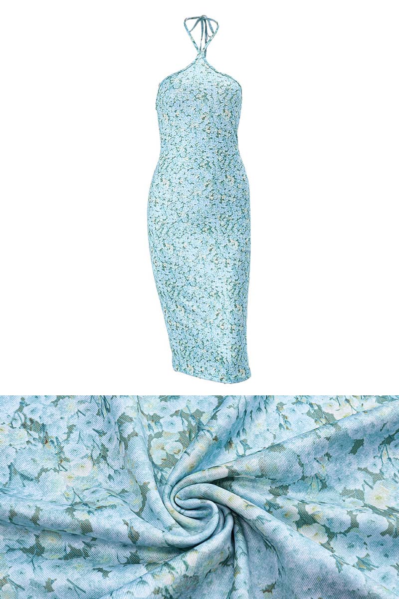 Slim Floral Halter Neck Backless Dress