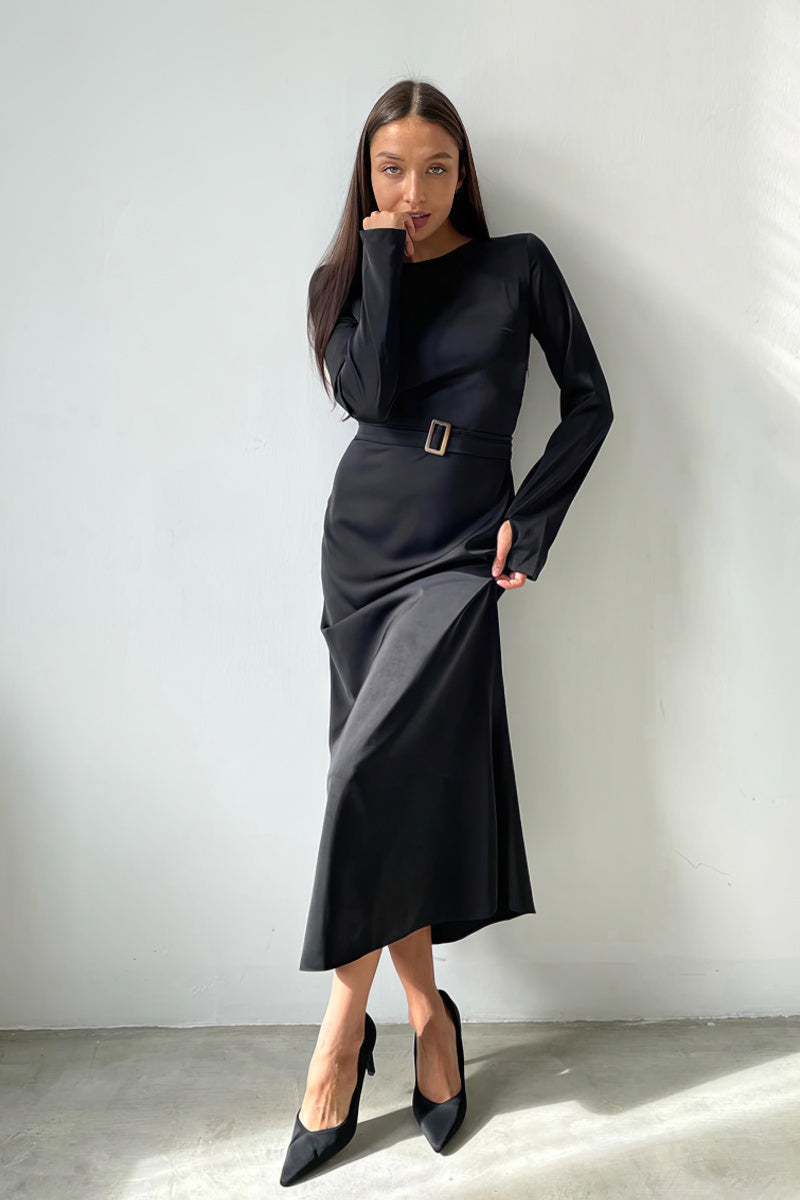 Black slim fit satin dress IFAUN Black / M Black slim fit satin dress IFAUN Black / M