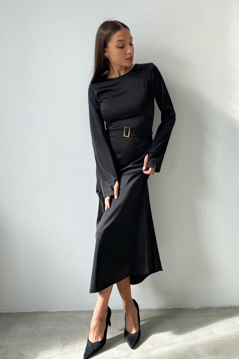 Black slim fit satin dress