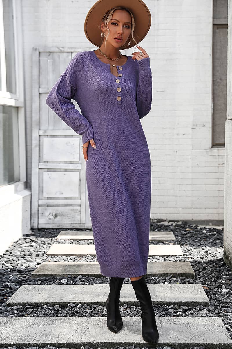 Paintball Gun Drop Forwards solid color knitted sweater dress Wheat IFAUN Purple / S Paintball Gun Drop Forwards solid color knitted sweater dress Wheat IFAUN Purple / S