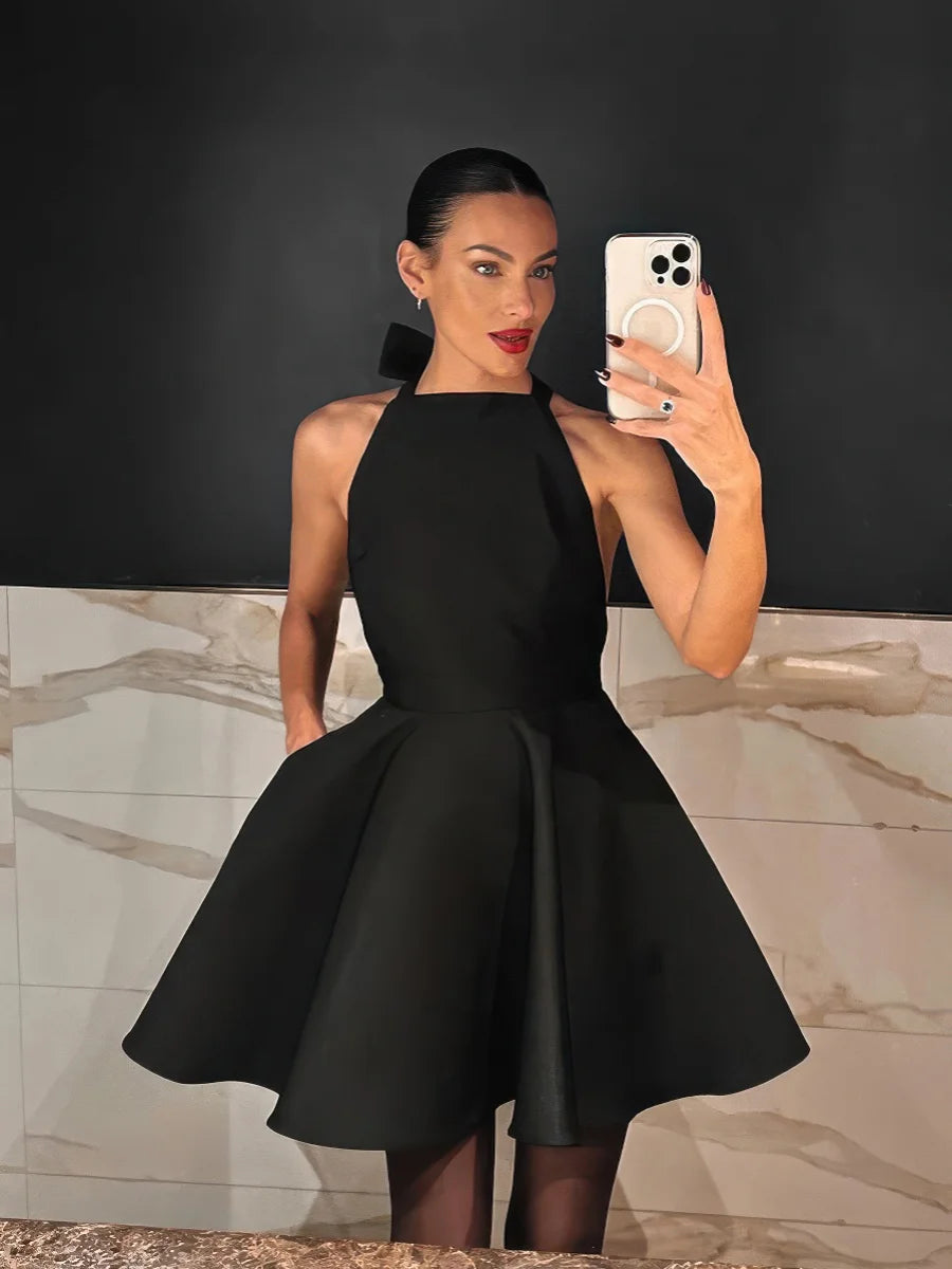 Black High Waist Sleeveless Halter Dress